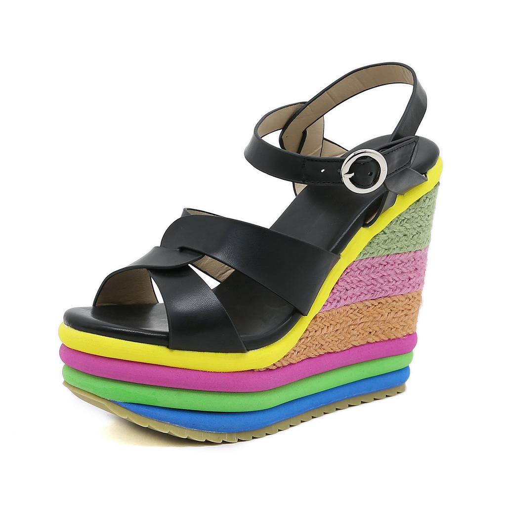 Fashion Women Shoes Plus Size 34-43 Summer 2024 Elegant Wedge Ankle Buckle High Heel Pumps Sandals Comfortable Platform Shoes