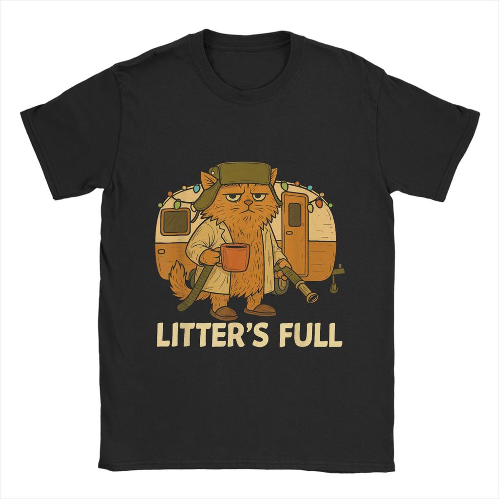 Men T-Shirts Funny Litters Full Cat Vintage 100% Cotton Tee Shirt Short Sleeve T Shirt Crewneck Tops Plus Size