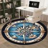 Round Crystal Velvet Rug Compass Design Nautical Ocean Map Floor Mat Home Decor Living Room Bedroom Carpet Artistic Pattern