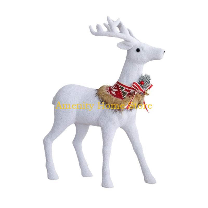 F26C Realistic White Reindeer Ornament Durable White Reindeer Figurine Ornament For Christmas Window And Table Display