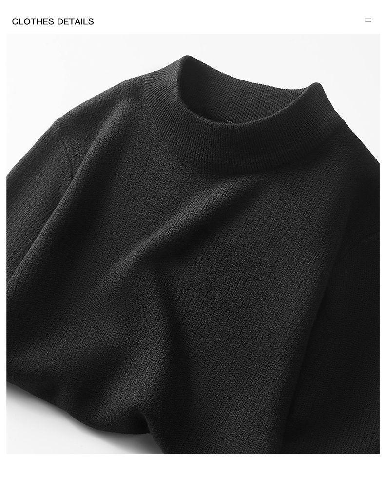 Men's Plus Velvet Half-High Collar Knit Sweater - Anti-Pilling Dobby Fleece, Solid Color for Autumn/Winter