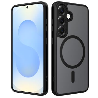 New Samsung S25 Edge Camera Precision Hole 2-in-1 Phone Case Black Magnetic Half Transparent Protective Case