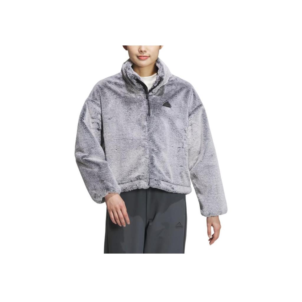 adidas Dance Warm Fur Jacket Comfortable Sports Casual Long Sleeve Plush Coat Women Jackets Black Magenta JJ1081