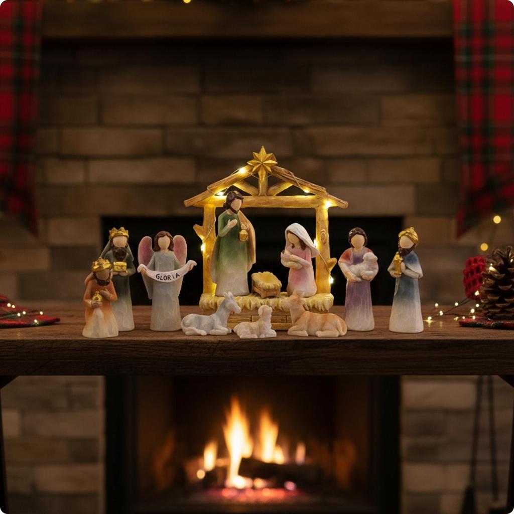 12 Pieces Nativity Ornament with LED Lights Warm White Lighted Tabletop