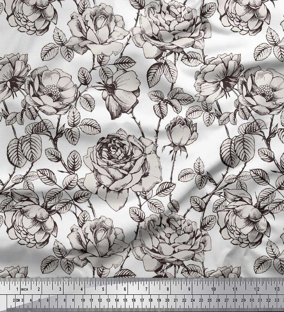 

Тканина для рукоділля Soimoi Japan Crepe Satin Leaves, Rose & Peony Flower Тканина для рукоділля на метри 42 дюйми 42 Inch Wide - Poly Crepe білий