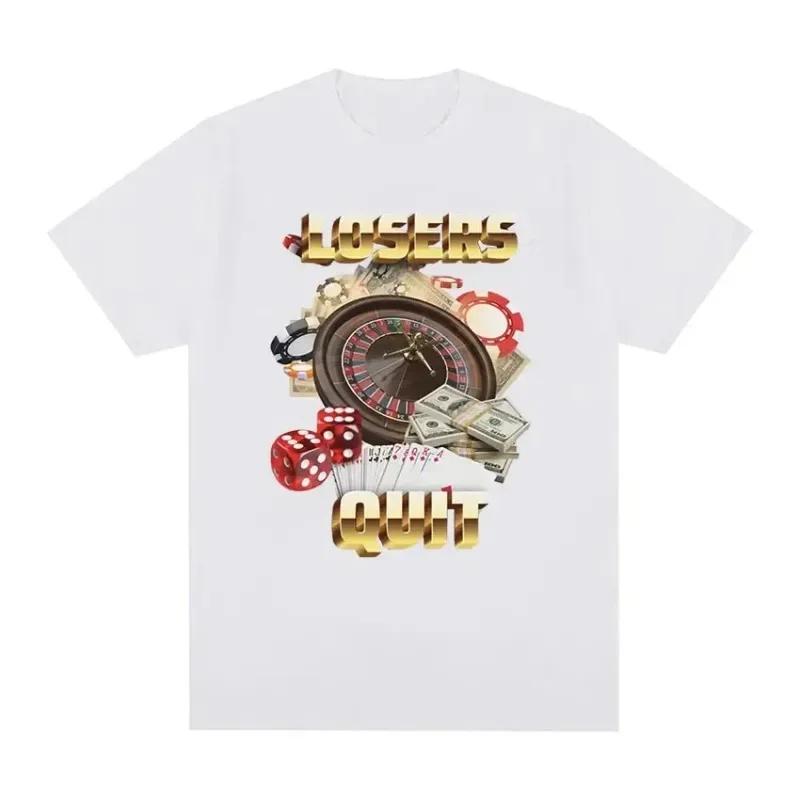 T-shirt stampata grafica meme "I perdenti smettono di giocare" vintage da donna, moda, manica corta, girocollo, abbigliamento casual alla moda