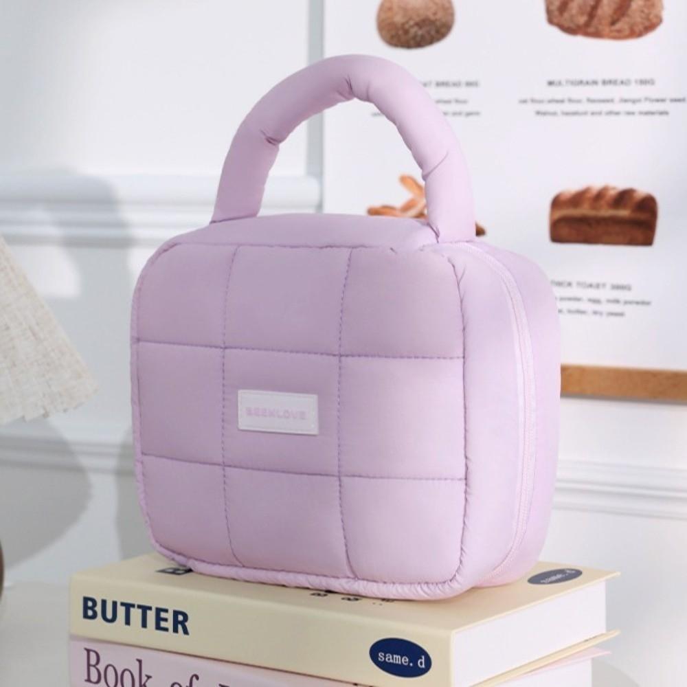 Large Capacity Hand-held Makeup Bag Quilted Portable Toiletry Bag Puff Square Cosmetic Bag  Home