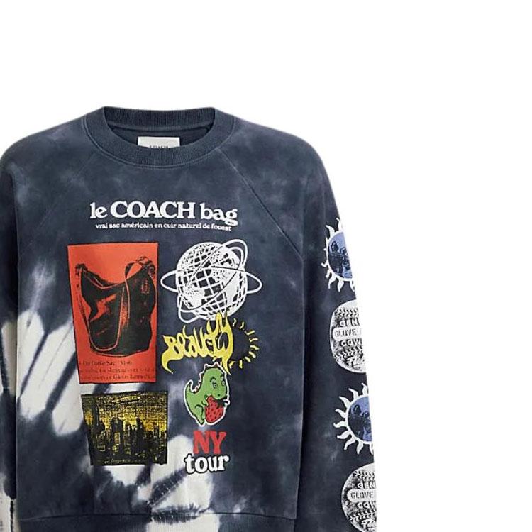 Coach SS24 Tie-Dye Pattern Letter Print Crew Neck Pullover Long Sleeve Sweatshirt Men sweatshirt Blue CT027-BAW