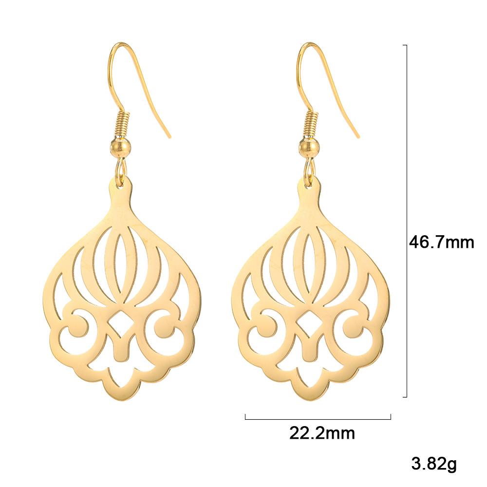 Filigree Dangle Drop Earrings Bohemian Stainless Steel Black Gold Hollow Vintage Pendant Earrings for Woman Gifts