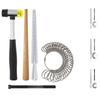 5 Pcs Professional Jewel Making Kit: Solid Wood Jewel Stick Mandrel, 4-Yard Sizing Band, 3-Size Circle Jewel w/Rubber Hammer & Finger Sizers
