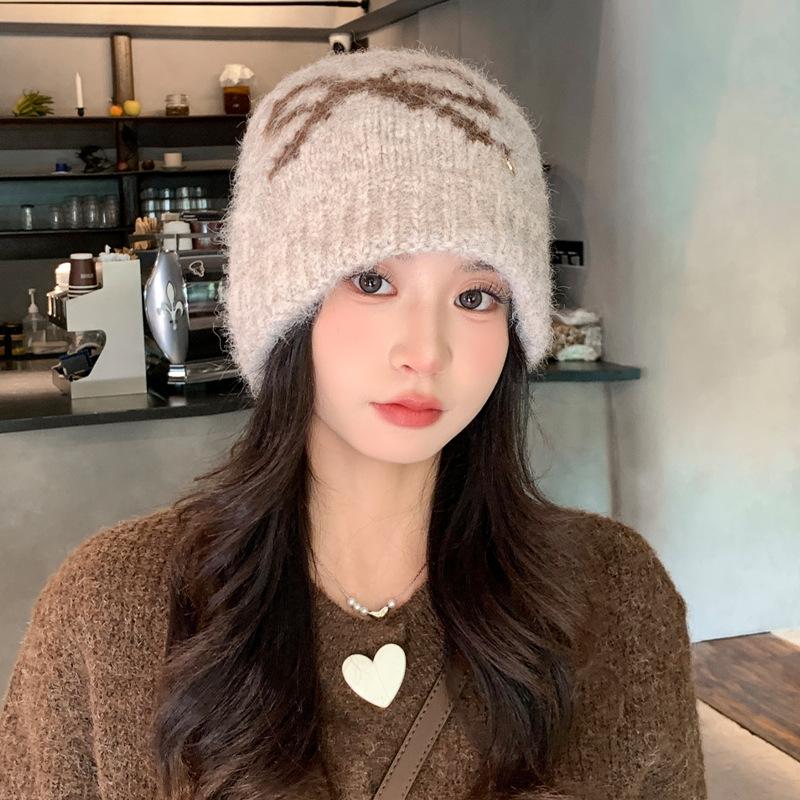 Sweet and Cute Bow Jacquard Knitted Cold Hat Autumn and Winter Casual Versatile Warm Hat Outdoor Cold Hat Women