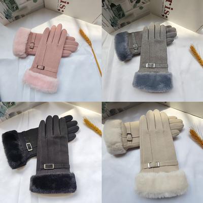 Herbst Winter Warme Wildlederhandschuhe Plus Samt Verdickte Plüsch Dekor Stulpenhandschuhe Outdoor Kältefest Touchscreen Reit Ski Handschuhe