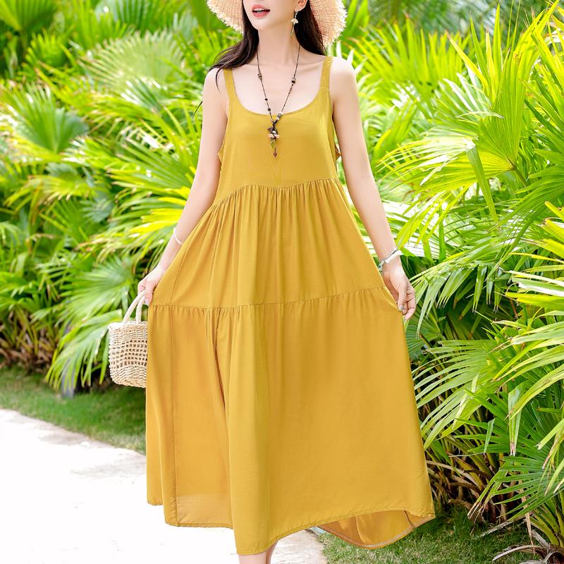Elegant Sling Dress for Women Plus Size Casual Summer Long Dress Vintage Middle-aged Women's Clothing