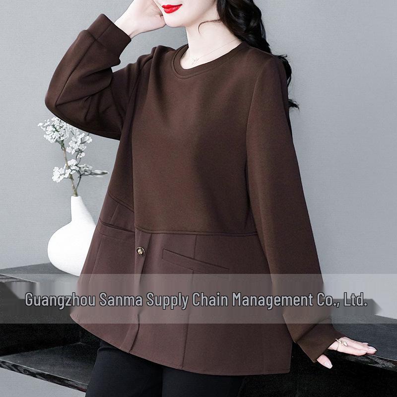 

Plus Size Crew Neck Sweatshirt for Spring/Summer - Casual Fashion for Middle-Aged Women. 3XL (Recommended 160-180 lbs)
