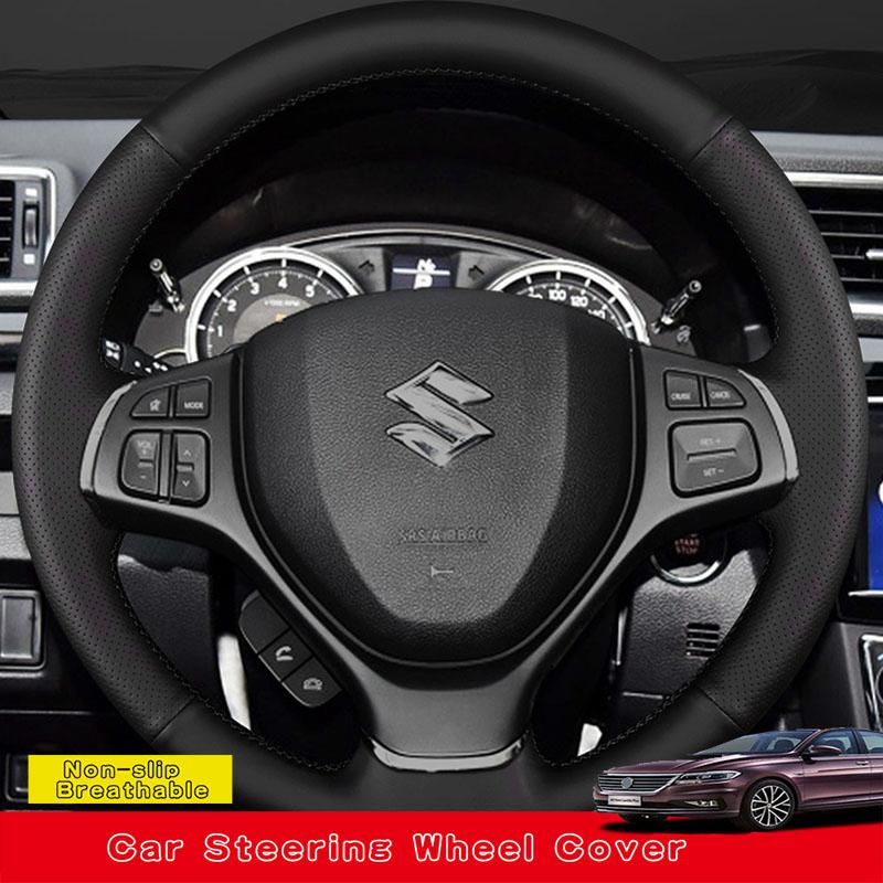 Personalize a capa de volante de carro de couro de microfibra faça você mesmo para Suzuki Baleno 2016 2017- Alivio 2015- 2018 Acessórios para carro