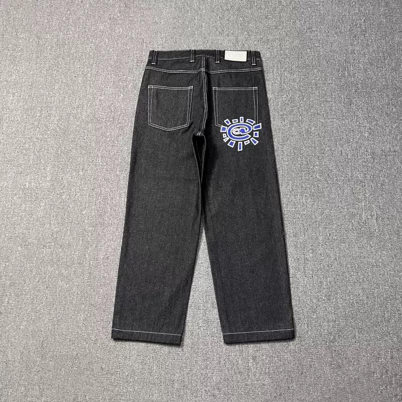 DRIPX High Quality Printed Embroidery Straight Jeans Black Pants Men Jeans Printing Trend Street Wear