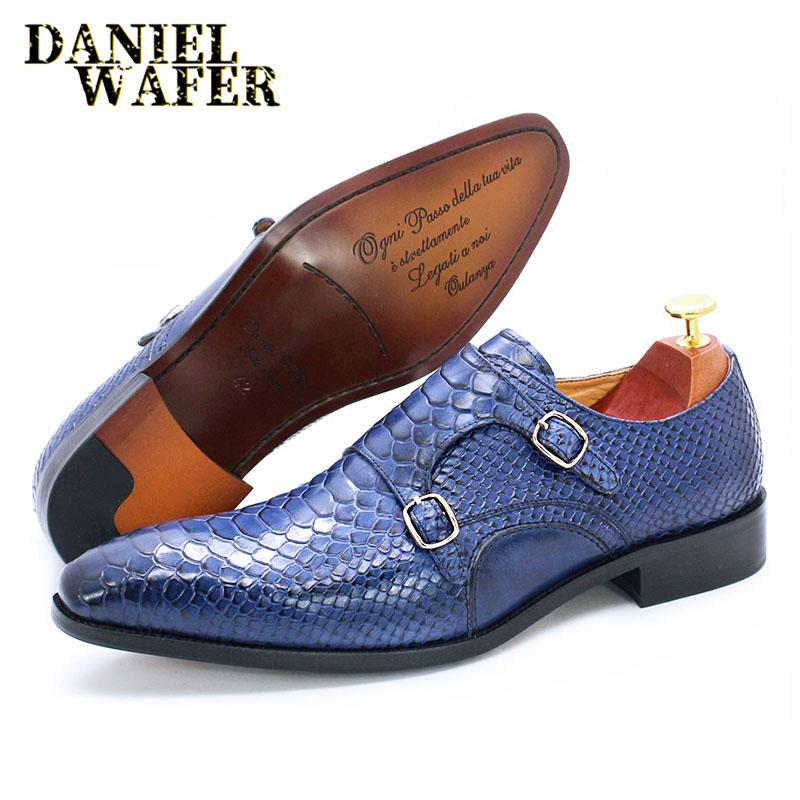 Fashion Men's Loafers Leather Shoes Double-breasted Python Pattern Men's Casual Shoes Formal Wear Office Business Leather Men's Shoes