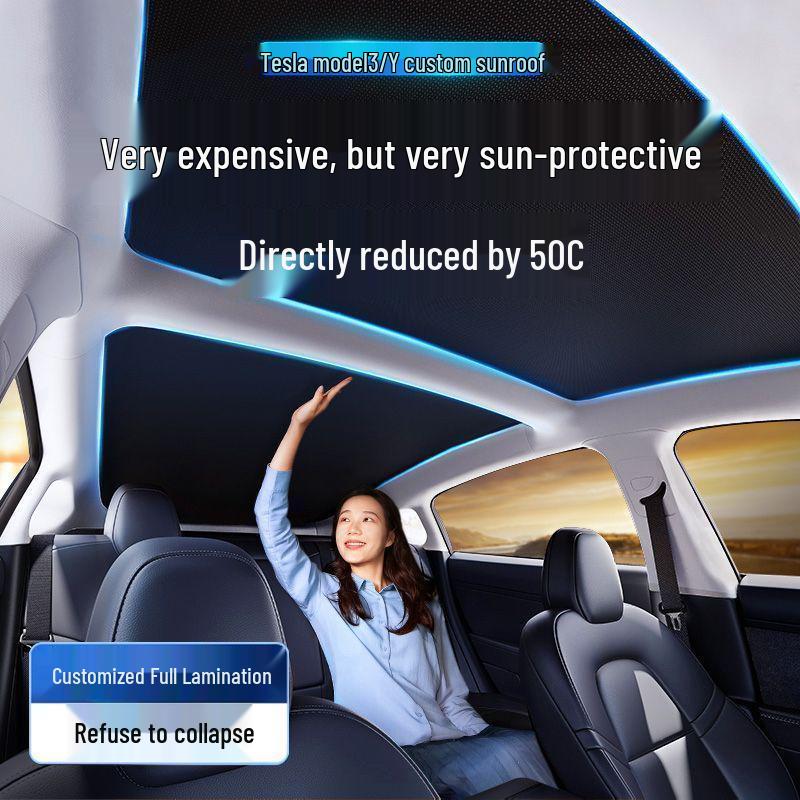 Tesla Model 3/Y Suede Sunroof Sunshade - Heat Insulation & Sun Protection Sky Curtain