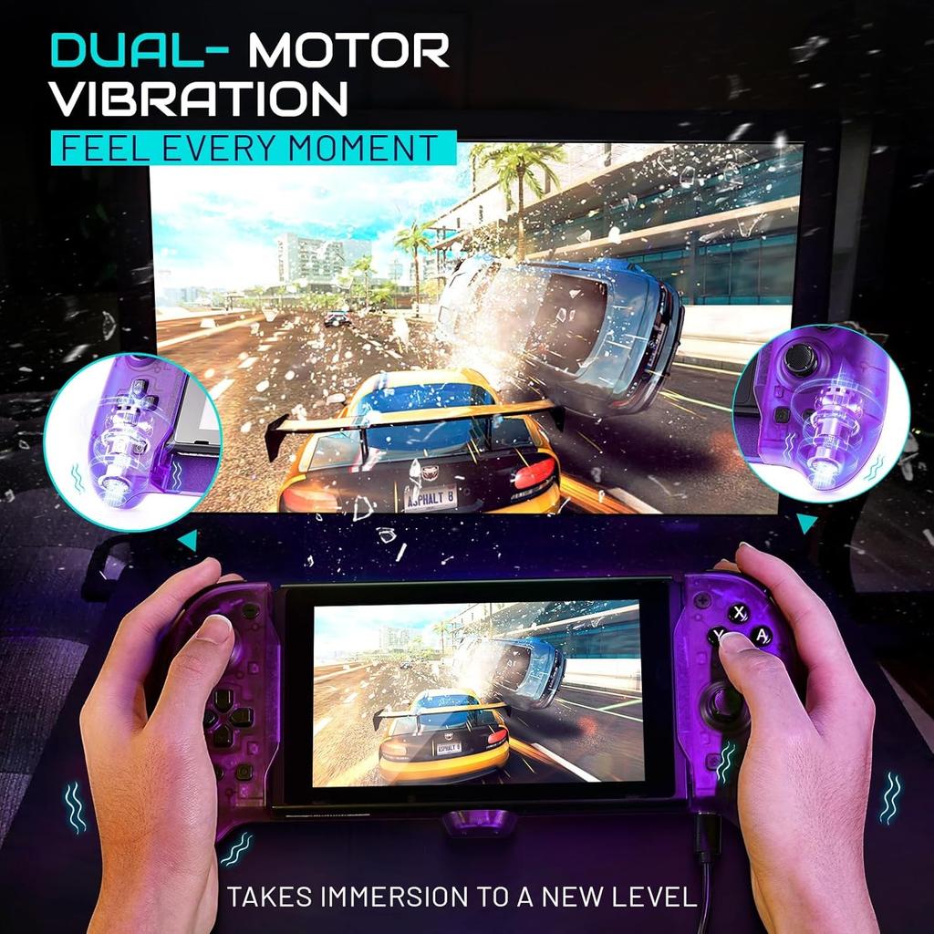 Nintendo Switch OLED Ergonomic Controller Grip with Gravity Induction of Six-Axis Gyroscope, Double Motor Vibration, Kickstand and Game Card Slot