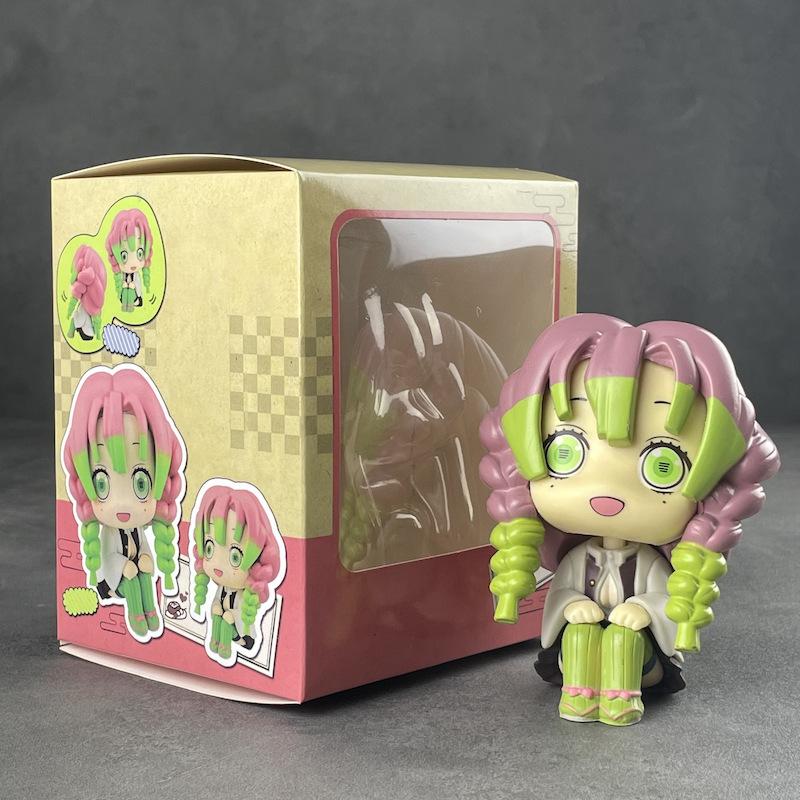 New Demon Slayer Kanroji Mitsuri Figure Bonus Cute Sitting Figure Shinazugawa Sanemi Figuine Toy Doll Gift Collection PVC 10.5CM