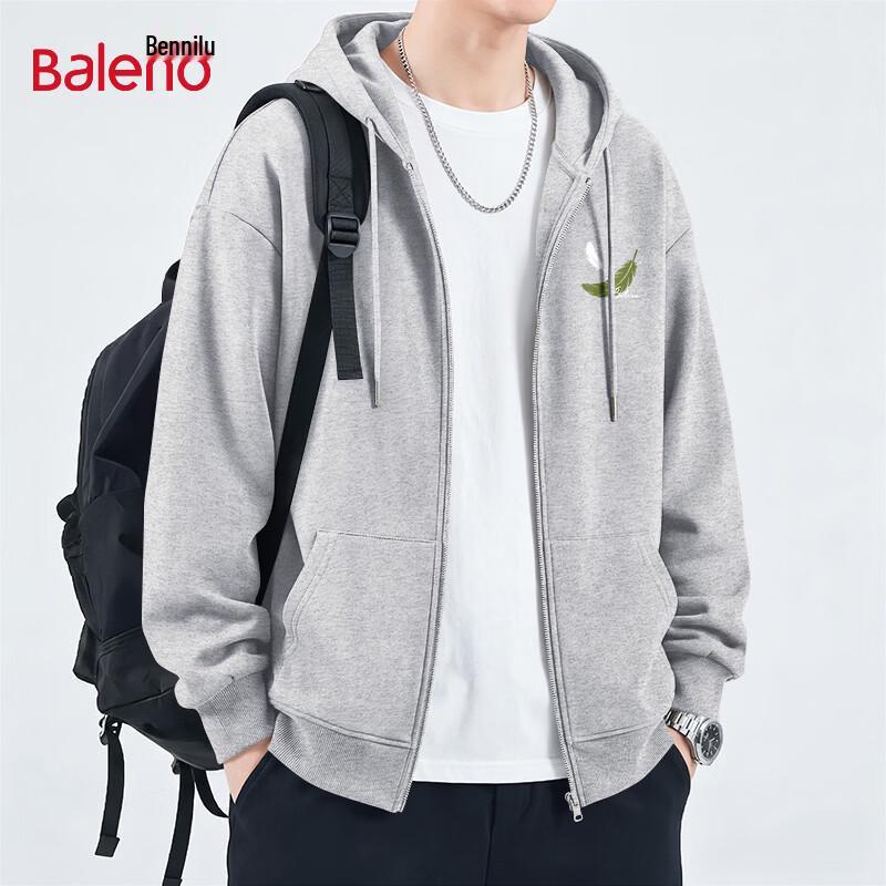 Baleno Men's Falling Feather Print Hooded Zipper Sweatshirt
