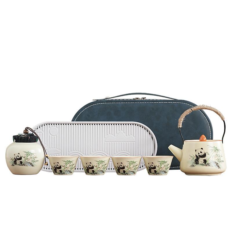 Panda Ru Kiln Camping Kung Fu Tea Set Small Set Storage Bag Anti-scalding Ceramic Teacup Portable Small Tea Set