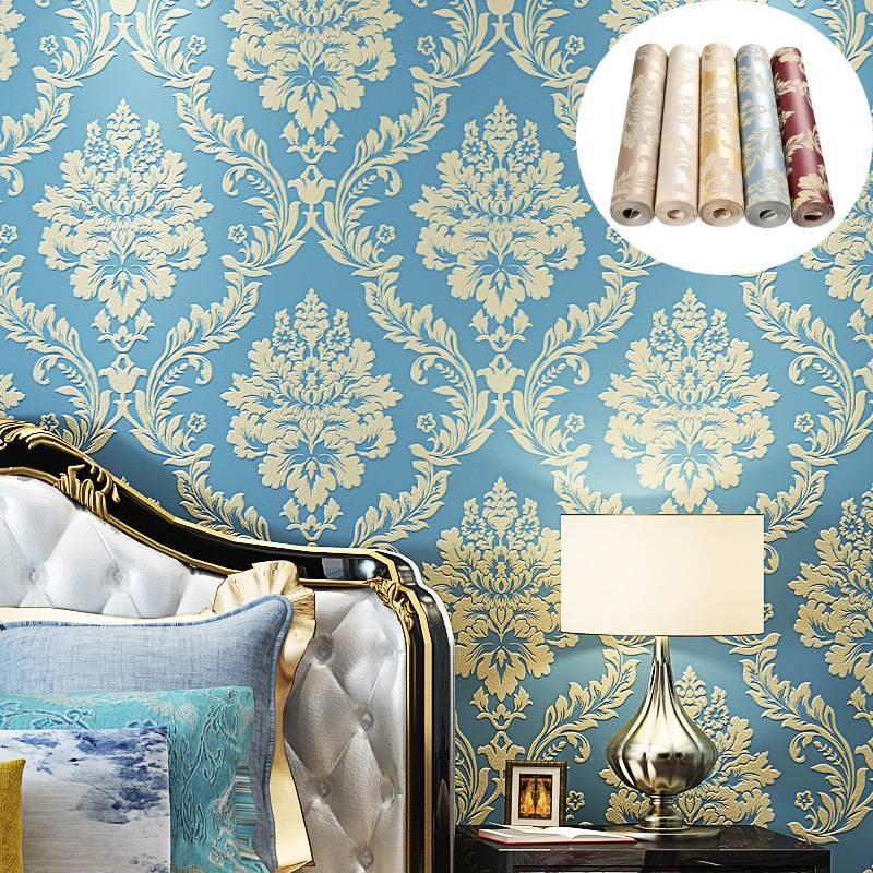 Damaškový Reliéfní Zlatý Texturovaný Vliesový Tapetový Válec Dekorace Obývací Pokoj