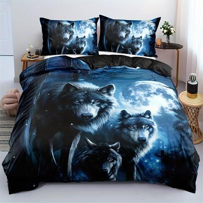 2/3 Stück Wolf Bettbezug Doppel, Weich und Bequem, Wolf Bettwäsche Set Doppel, Tierdruck Bettwäsche Set Kern Nicht Enthalten
