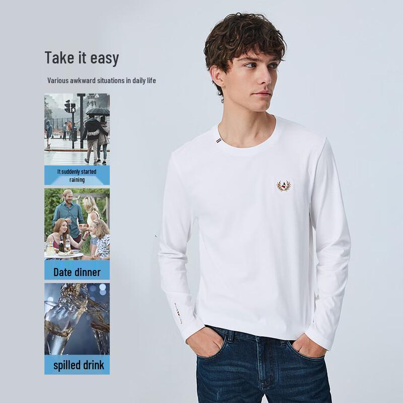 Navigare Men's Stain-Resistant Combed Cotton Long Sleeve T-Shirt