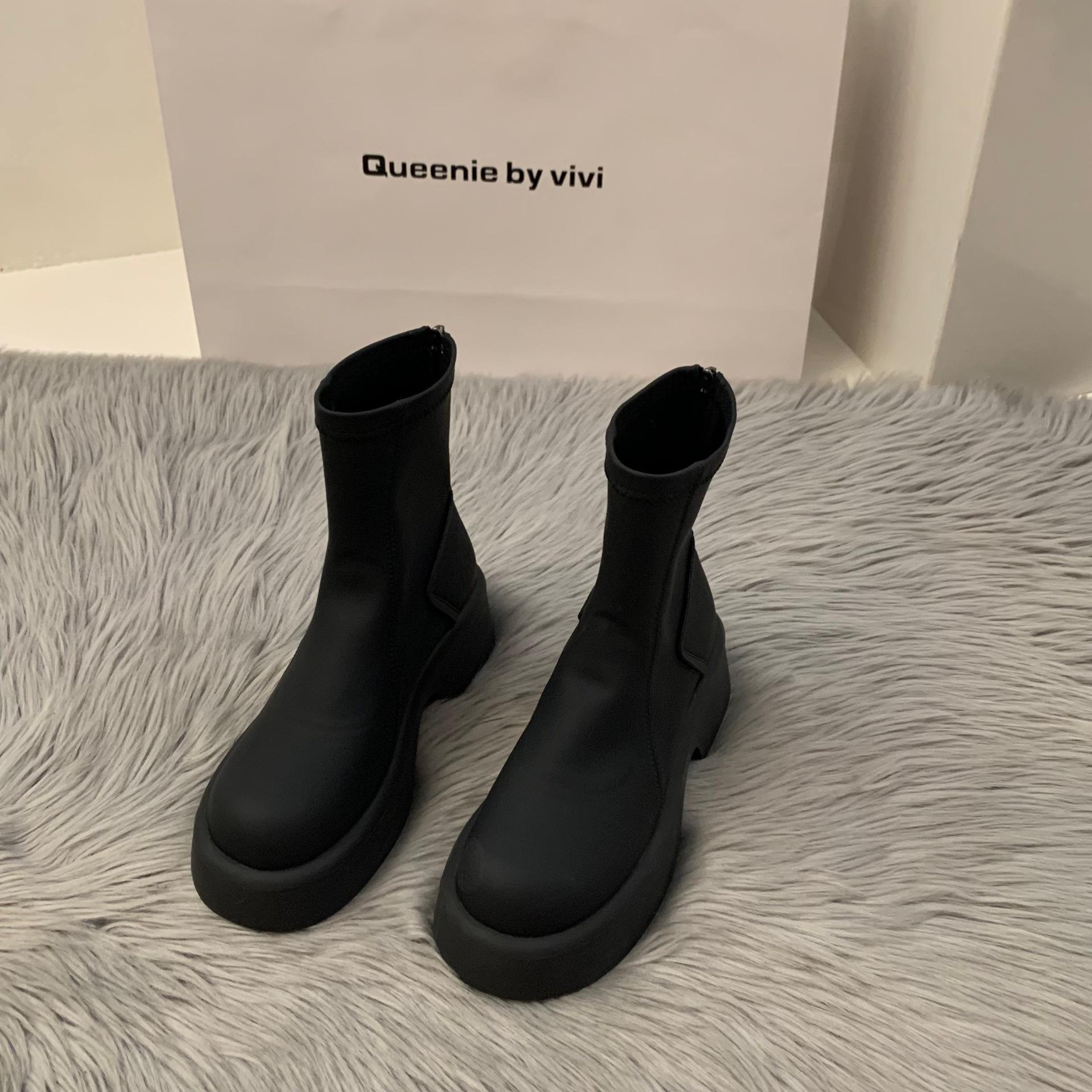 

Thick-soled thin white Martin boots women s shoes autumn and winter high-end short boots small naked boots 40 чорний