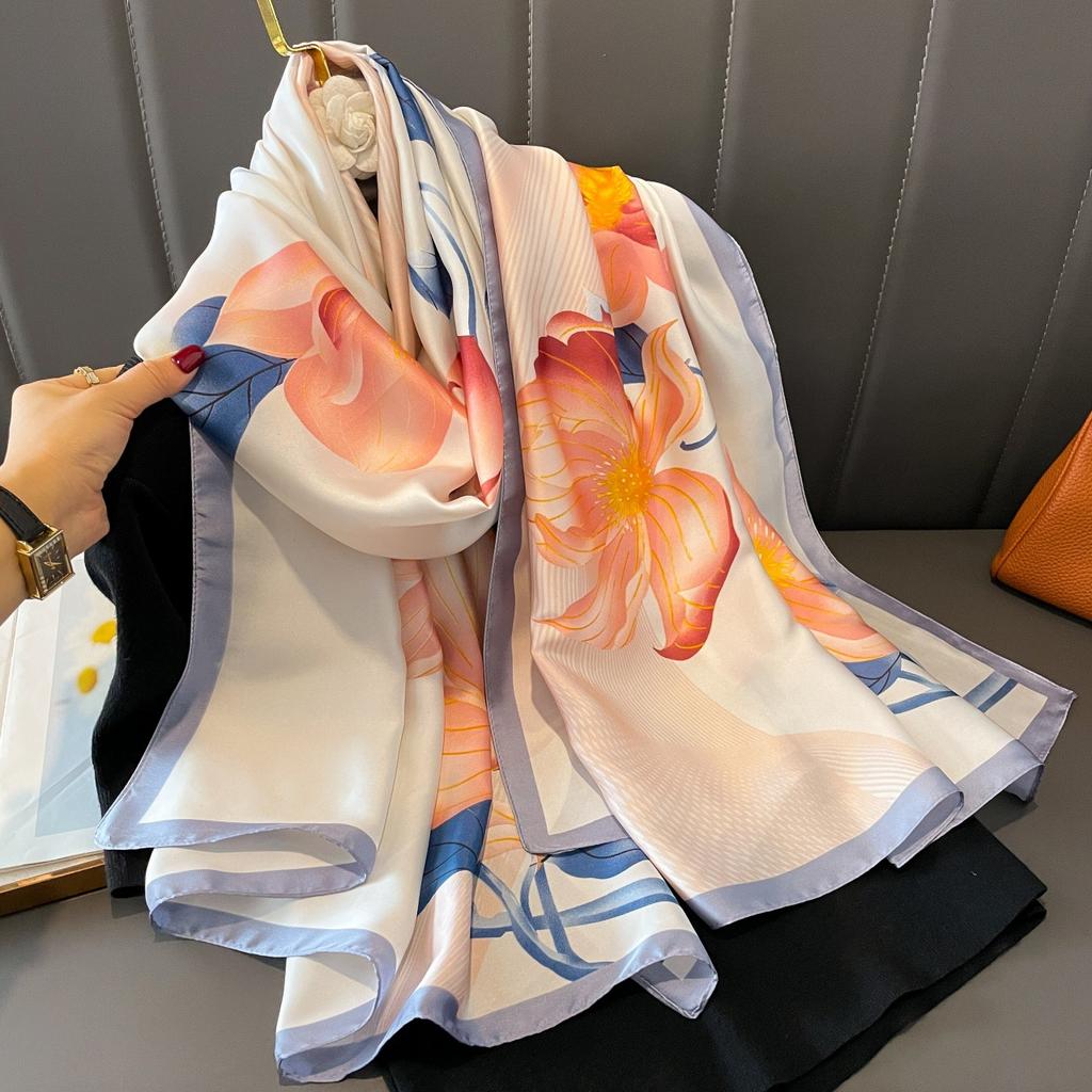 The new printing silk scarf spring and summer outside take sunscreen scarf beach towel thin section warm neck temperament versatile ladies
