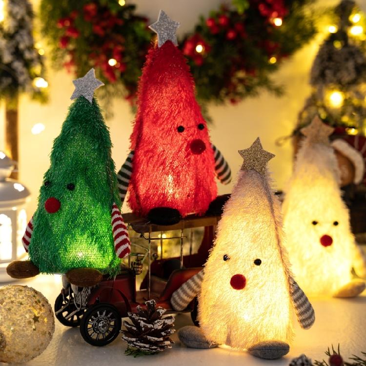 No Cord Needed Plush Christmas Tree Decors with Gentle Light Kids Room Holiday Decoration for Night Ambiances
