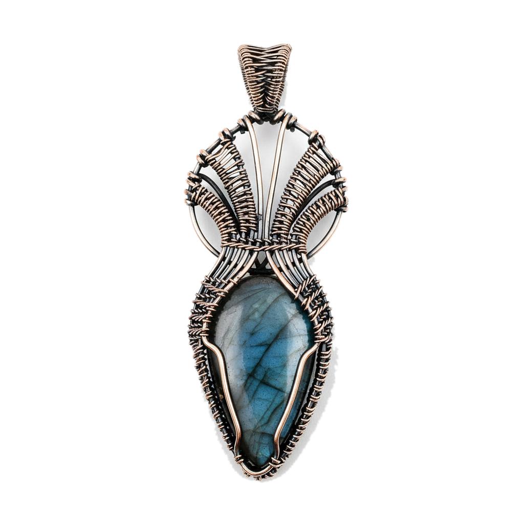 Handmade Wire Wrapped Labradorite Pendant  Blue Flash Gemstone Pendant Antiqued Copper Jewelry for Women & Men