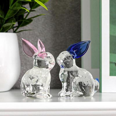 1pcs Rabbit Glass Animal Bunny Statue Crystal Transparent Figurines Figurine Sculpture Figure Ornaments Garden Home Decoration