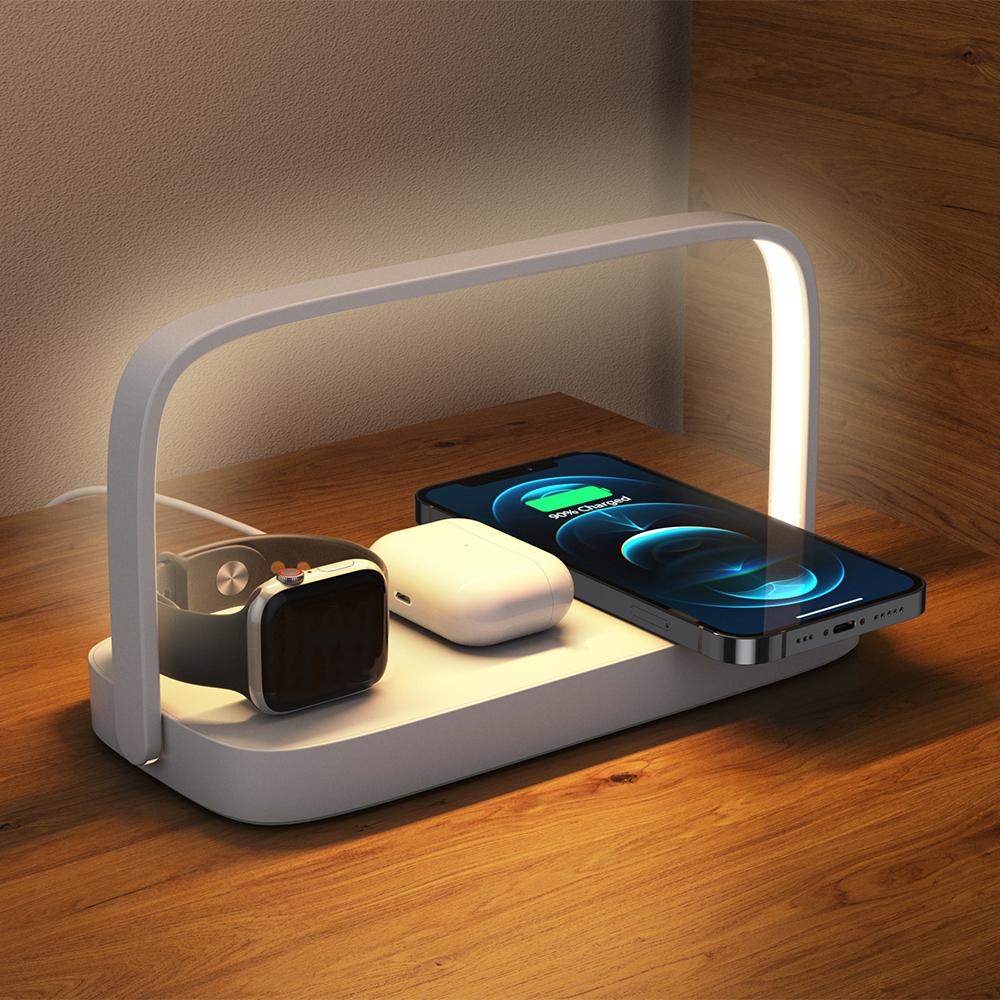 Schnelllade-Ständer 4 in 1 Multifunktion 15W Kabelloses Ladegerät Tragbare LED-Lese-Nachtlampe Kabelloses Ladegerät für iPhone 17 16