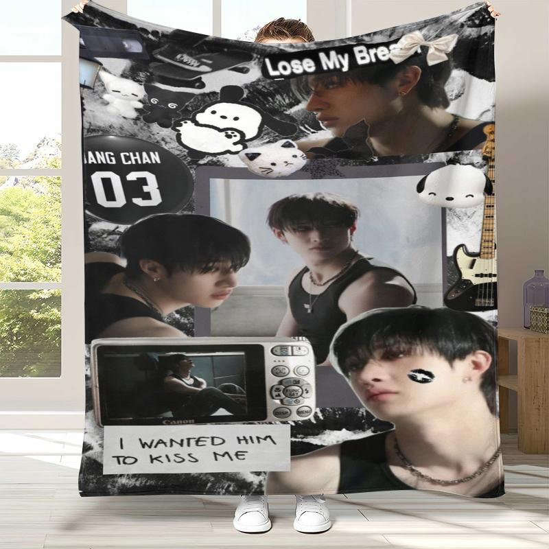 Bang Chan Kpop Stray Kids Flannel Blanket,Ultra Soft Warm Plush Throw for Home Bedroom Bed Sofa Cover Camping Picnic gift