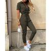 Women's Pants, Casual Lapel Buckle, Printed Waistband, Workwear Jumpsuit