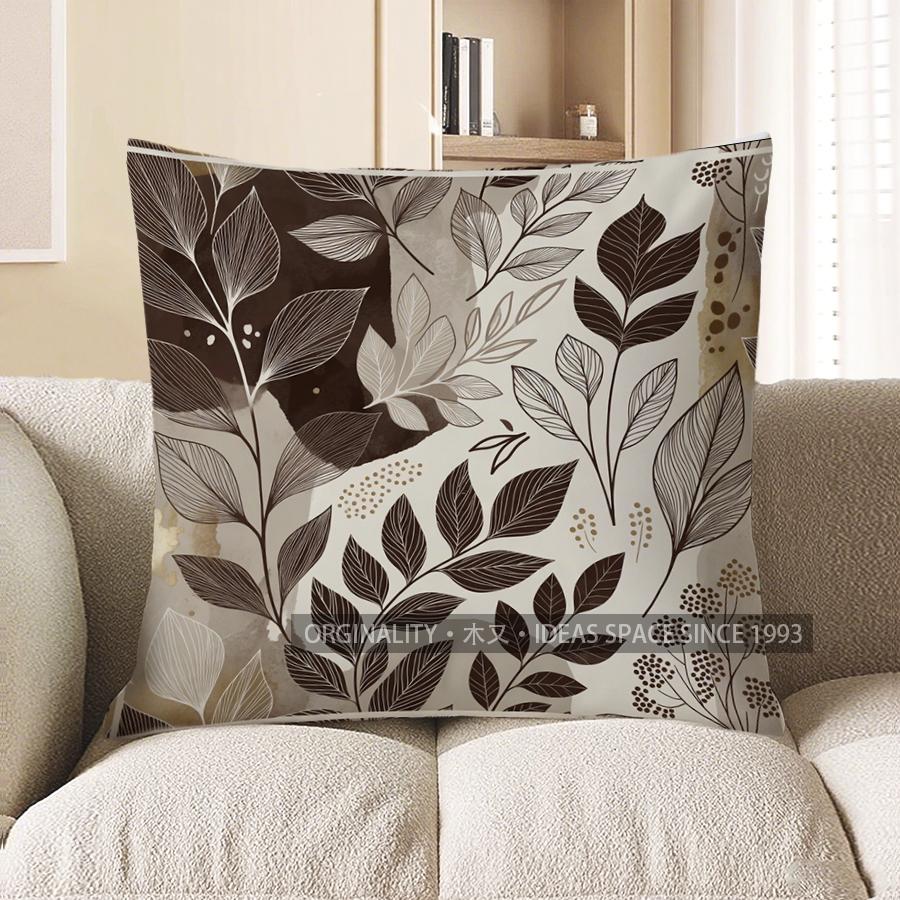 2D Bohemian Floral & Leaf Patterned Pillow Covers Pattern Cushion Cover Suitable For Sofa Bedroom Car Pillow Cover