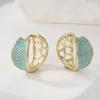 Women's  Synthetic Turquoise Inlaid Hand Carved Hollow Hoop Earrings Elegant Exquisite Banquet Holiday Jewelry Accessory