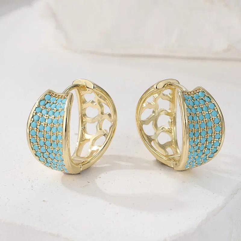Women's  Synthetic Turquoise Inlaid Hand Carved Hollow Hoop Earrings Elegant Exquisite Banquet Holiday Jewelry Accessory