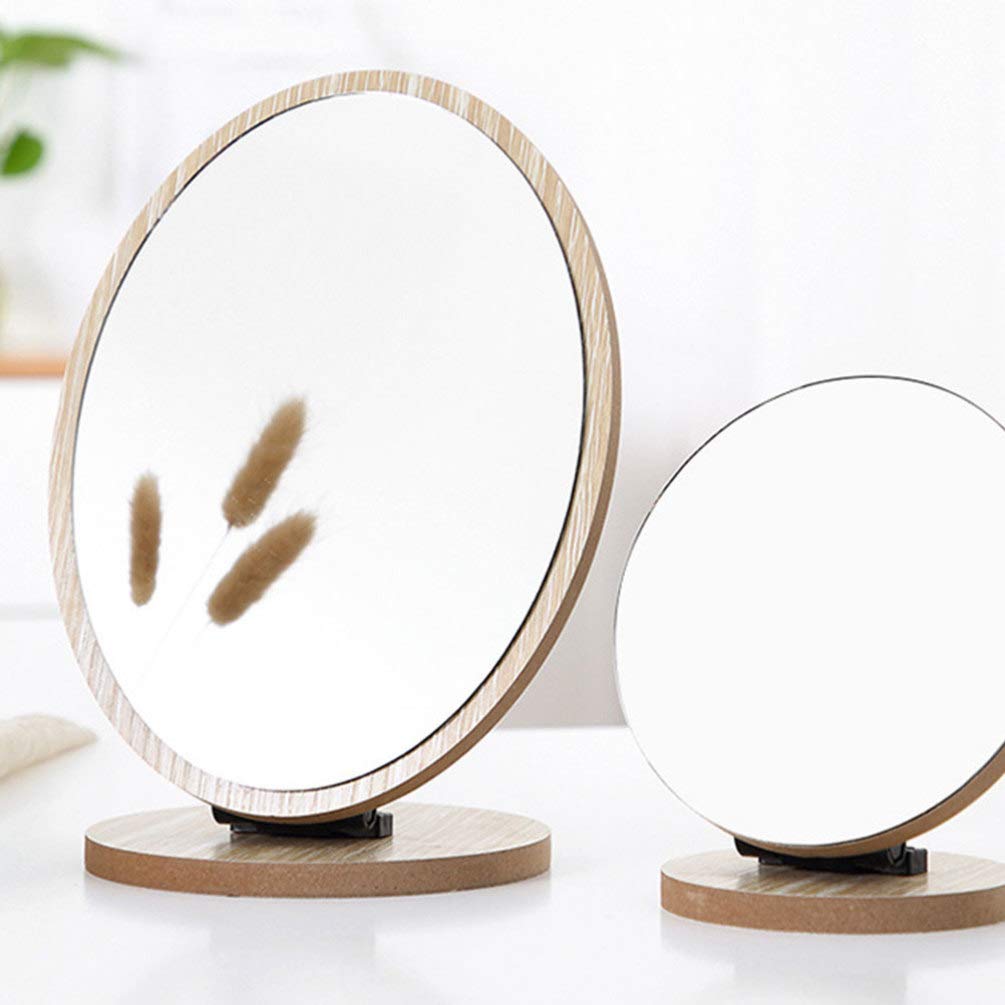 Wooden folding vanity tabletop stand adjustable and beige mirror, mirror, mirror, swivelable, (13.512.8 cm)