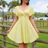 Women's Sweetheart Neck Short Sleeve Mini Dress A-Line High Waist Solid Twist Bow Back Vacation Sundress