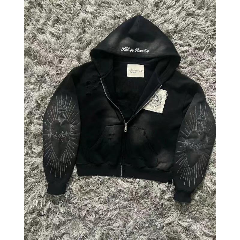 Mens 3D Printed Cropped Hooded Zip-Up Sweatshirt Loose Fit Casual Long Sleeve Pullover Winter