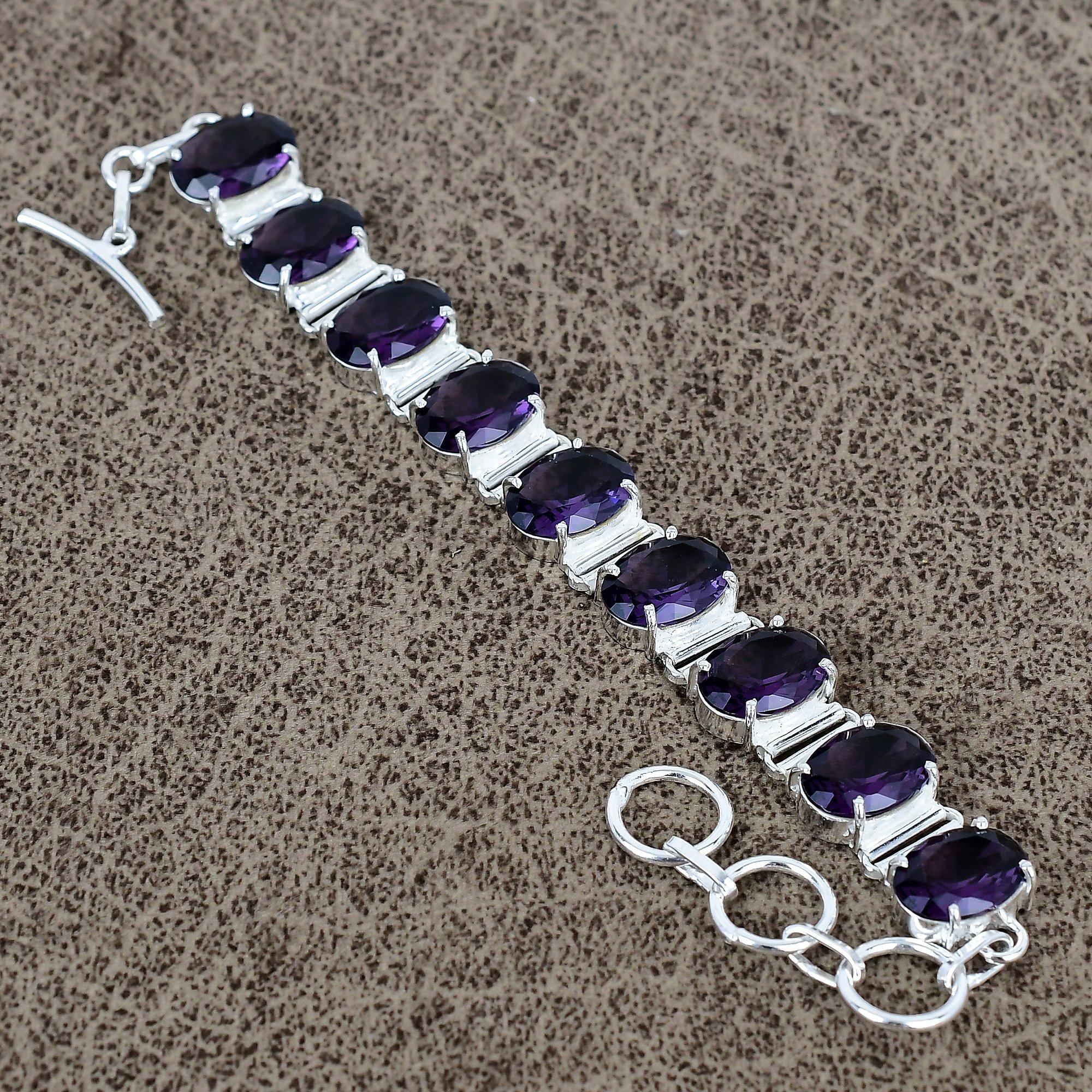 

Amethyst Gemstone Handmade 925 Sterling Silver Bracelet 7-8 KKG-132