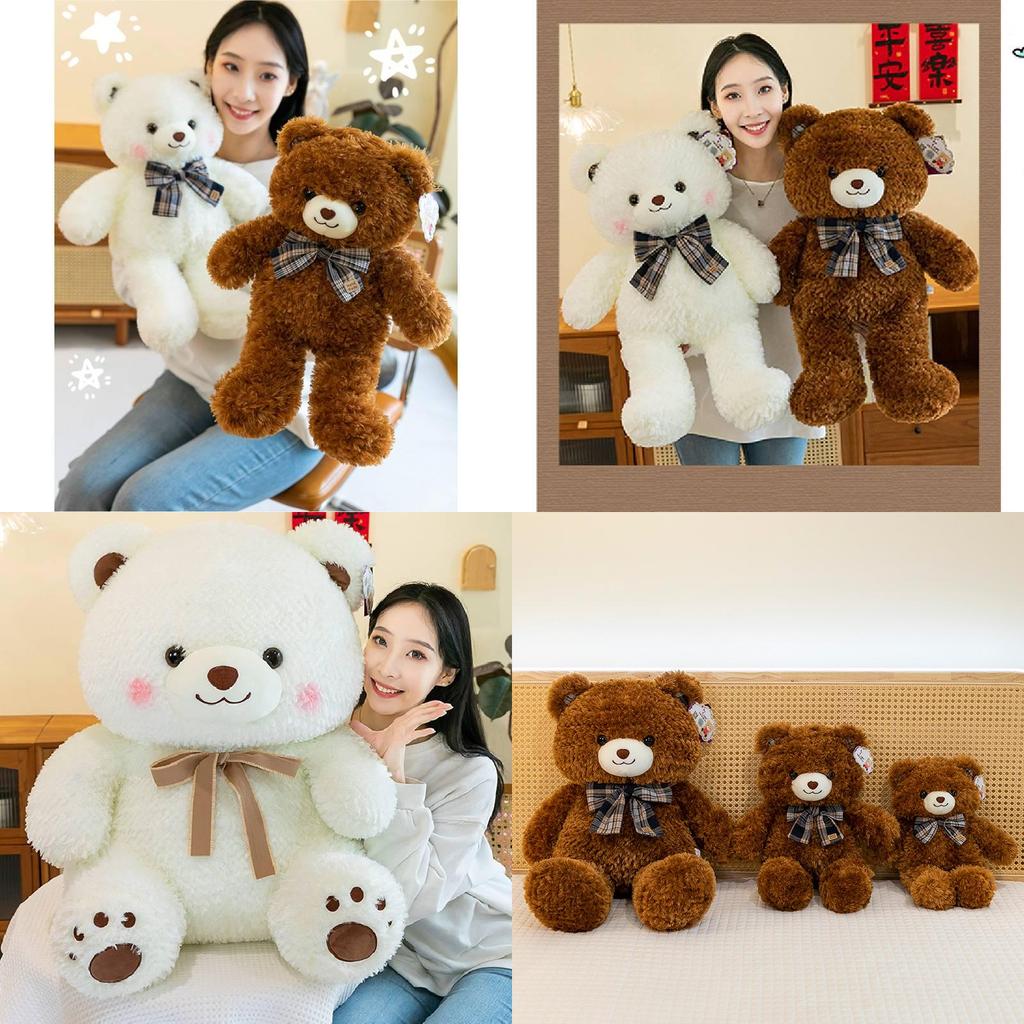 Adorably Charming Bowknot Teddy Bear Plush Toy Cartoon Stuffed Doll For Kids