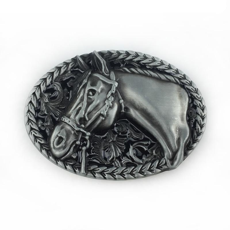 Oval Personalized Galloping Horse Wheat Ear Leather Belt Buckle with Smooth Alloy Plate