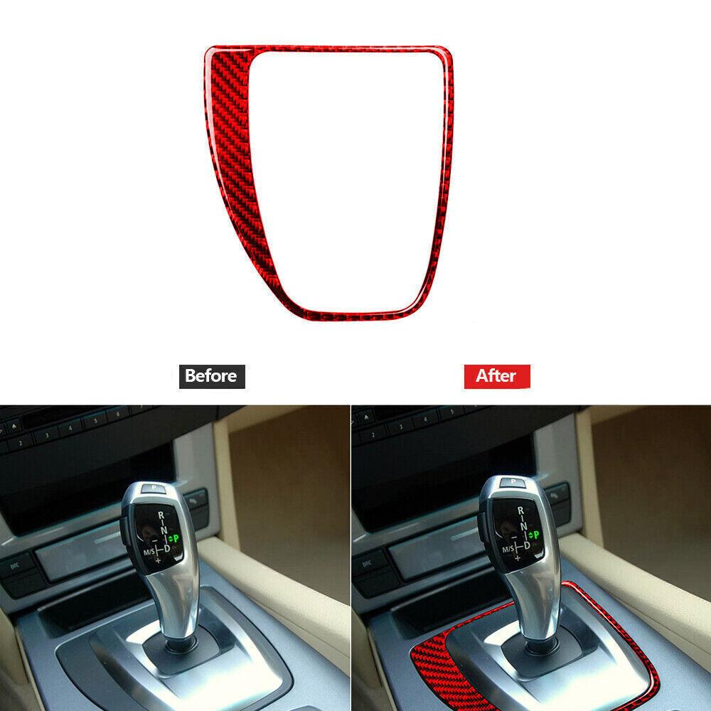 Red Carbon Fiber Gear Shift Panel Cover Trim Fit For BMW 5 Series E60 2004-2010