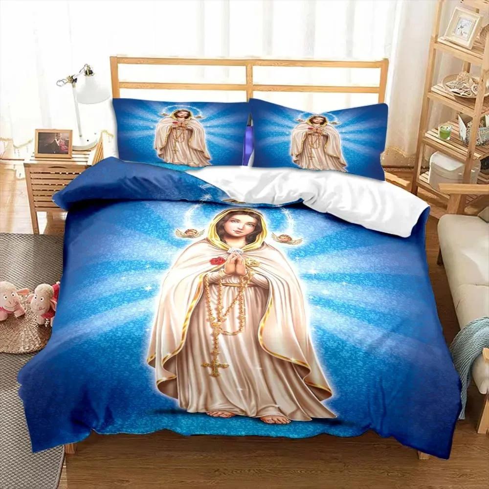 Jesus Virgin Mary Theme Children Room Bedroom Bedding Set Comforter Cover Kids Bed Polyester Duvet Cover Set with Pillowcase