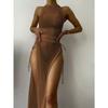 Women S Solid Color Three Piece Bikini Cover Up Beach Dress Set
