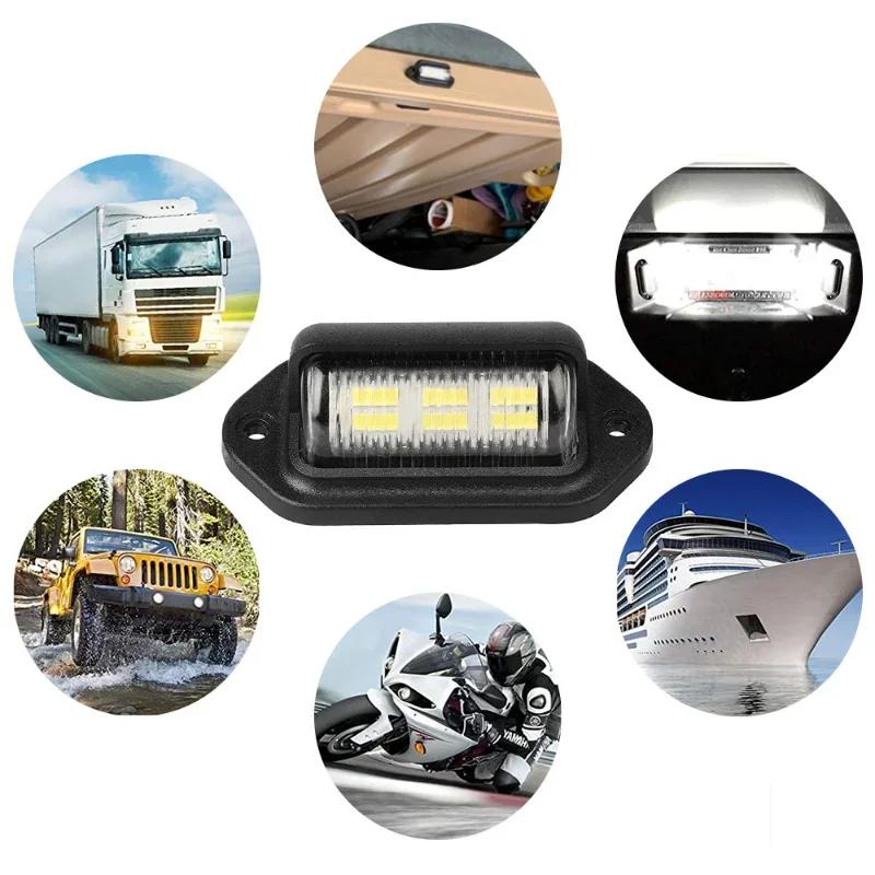 2Pcs Car 6 LED License Number Plate Lights Waterproof 12-24V Universal Truck RV Trailer Tail License Plate White Side Lamp Bulbs